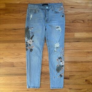 Tinsel Embroidered Women's Boyfriend Jeans Floral Oversized 29 Distressed
